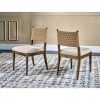 coastal woven wood dining chair in Sweetwater with Coastal Glow accents, Langley front view |  Langley woven back chair, close-up view of woven back panel