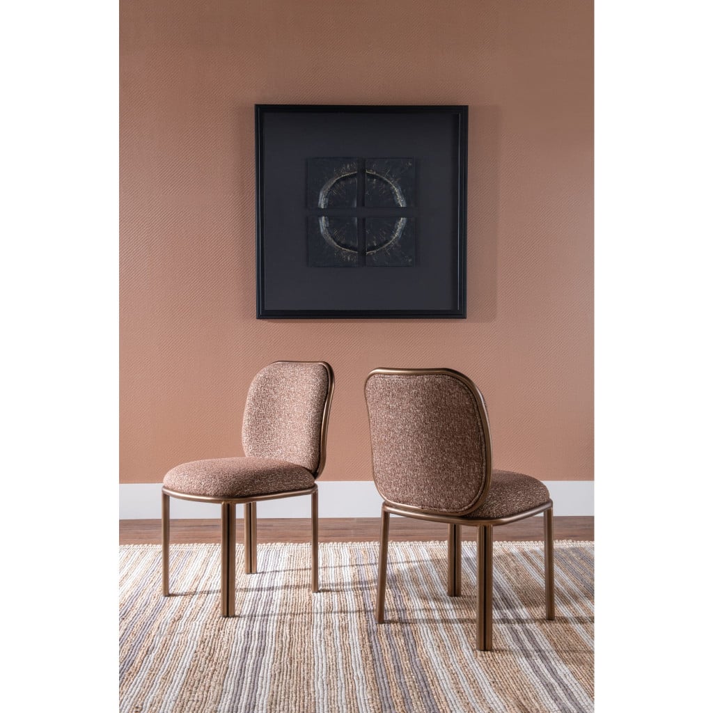 modern giraffe chenille dining chair with brushed golden steel legs, Mataranka front view | Mataranka dining chair, close-up view of brushed golden stainless steel legs