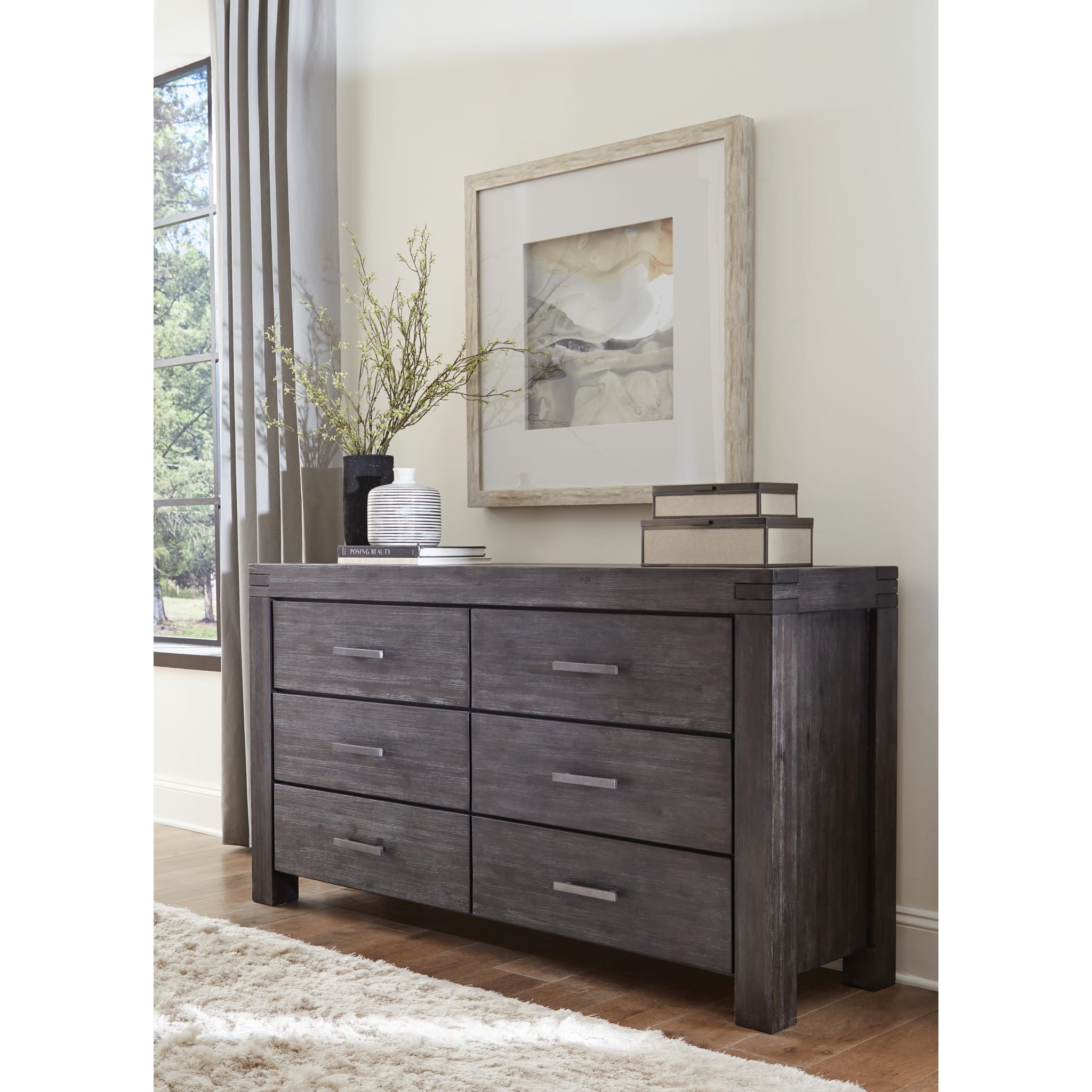 Meadow 6-Drawer Solid Wood Dresser in Graphite - front view