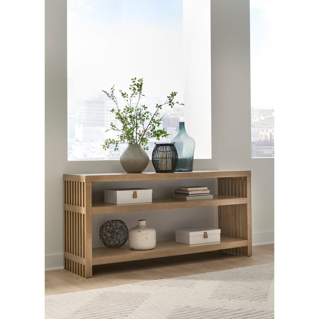 Tanner Slatted Ash Console Table in Flaxen - front view