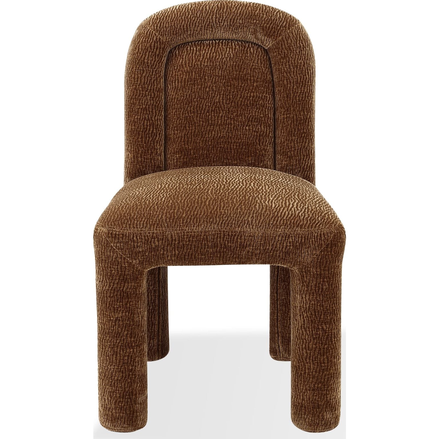 modern amber sand chenille dining chair, Xolani front view | Xolani dining chair in Amber Sand chenille, angled view showing contoured back