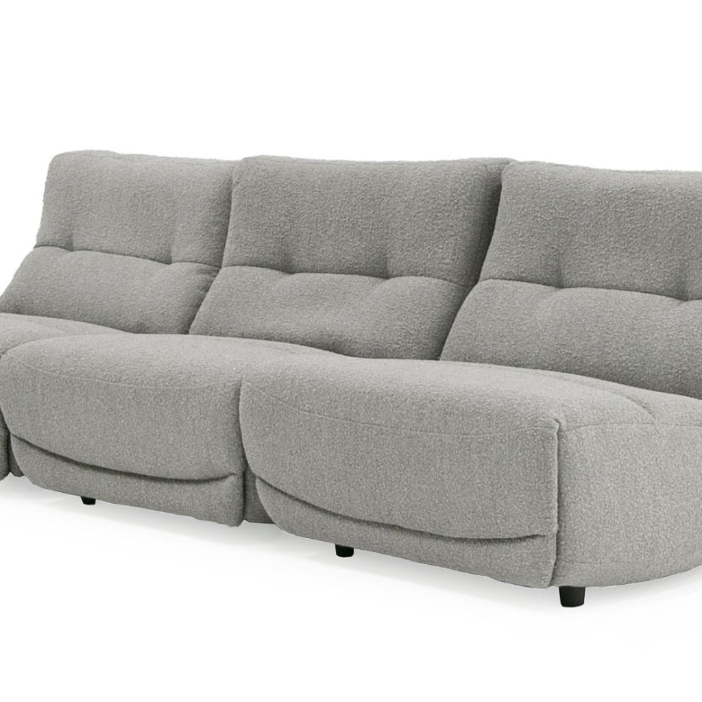 Basil electric triple-recliner sofa in slate grey polyester fabric, side profile view