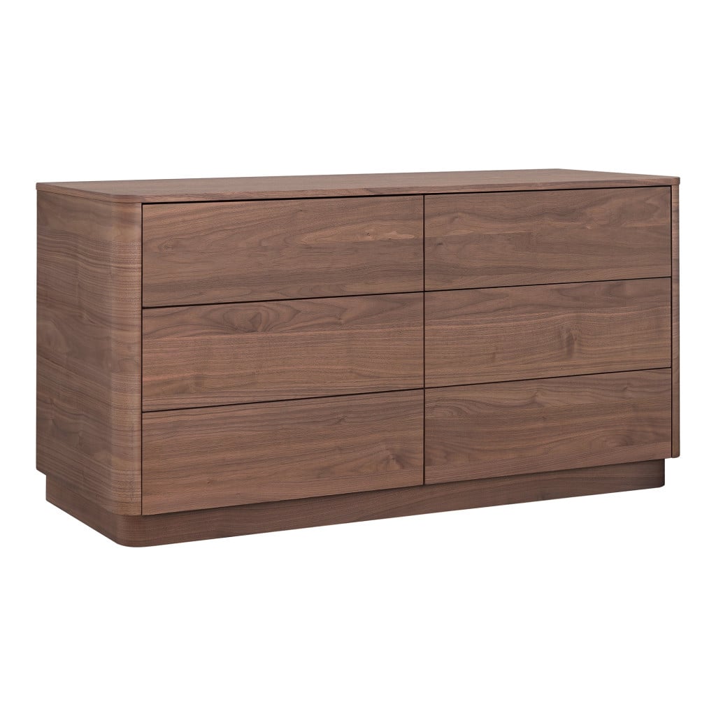 Round Off 6-Drawer Dresser in Walnut Brown - front view