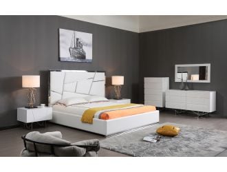 Chrysler Modern White Dresser with Polished Stainless Steel Legs, bedroom set view