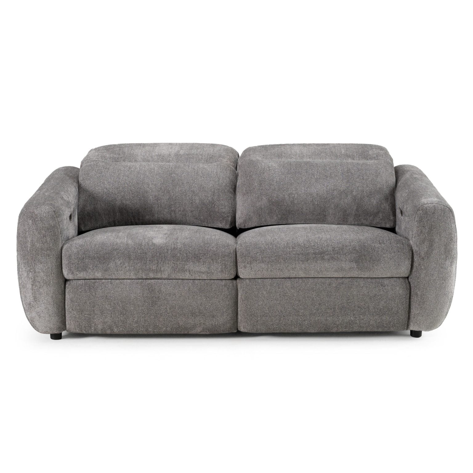Brevig dual electric reclining sofa in grey polyester fabric, front view
