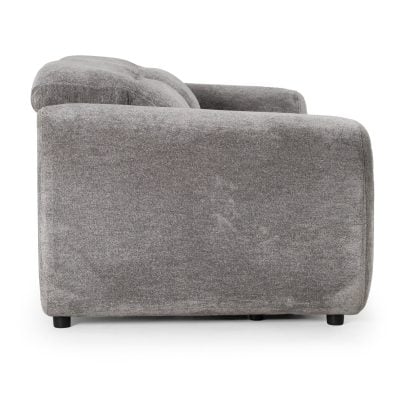Brevig dual electric reclining sofa in grey polyester fabric, side profile view