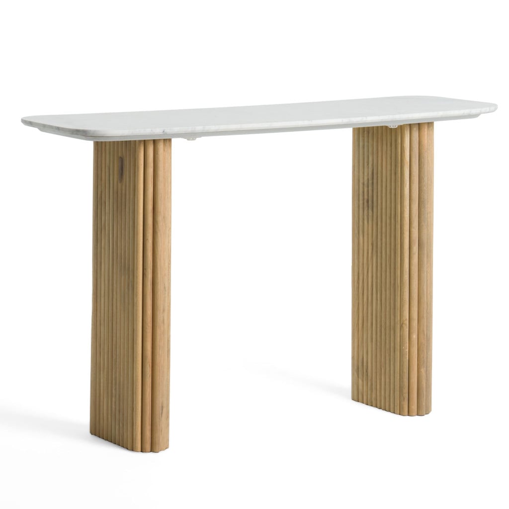 Cambridge White Marble and Mango Wood Console Table - angle view