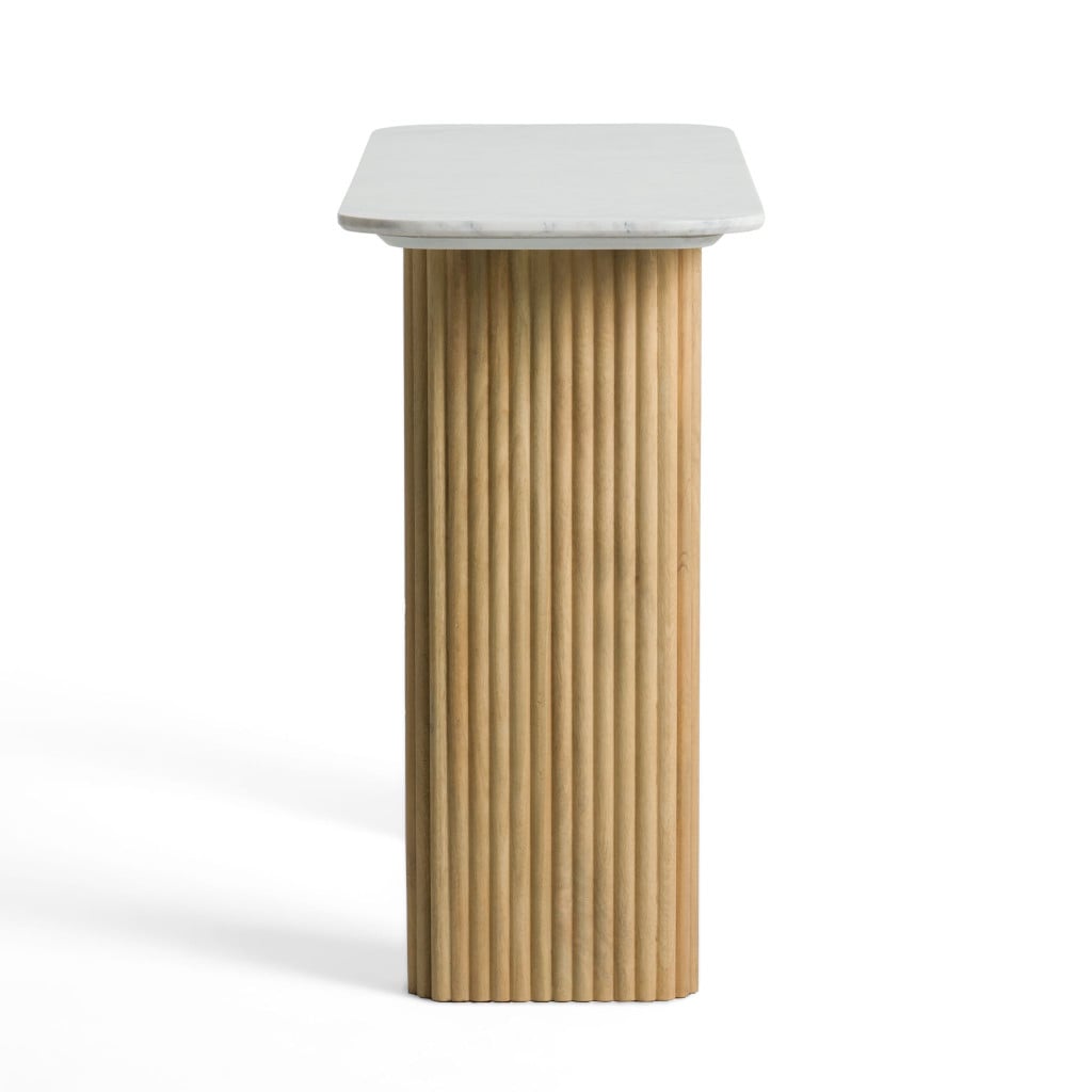 Cambridge White Marble and Mango Wood Console Table - side view