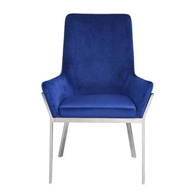 Cambrie Upholstered Dining Chair in Blue Velvet with Mirrored Silver Frame - Set of 2 - alternate view 1