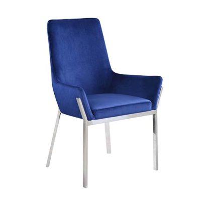 Cambrie Upholstered Dining Chair in Blue Velvet with Mirrored Silver Frame - Set of 2 - alternate view 2