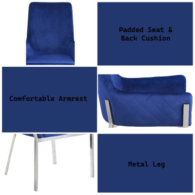 Cambrie Upholstered Dining Chair in Blue Velvet with Mirrored Silver Frame - Set of 2 - feature detail