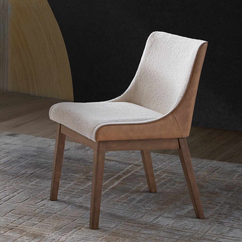 Ginny Wingback Dining Chair in White Boucle and Brown Velvet - Set of 2 - front view