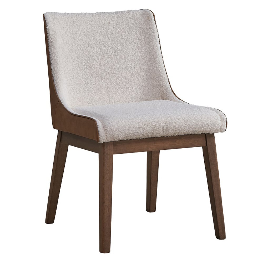 Ginny Wingback Dining Chair in White Boucle and Brown Velvet - Set of 2 - alternate view 1