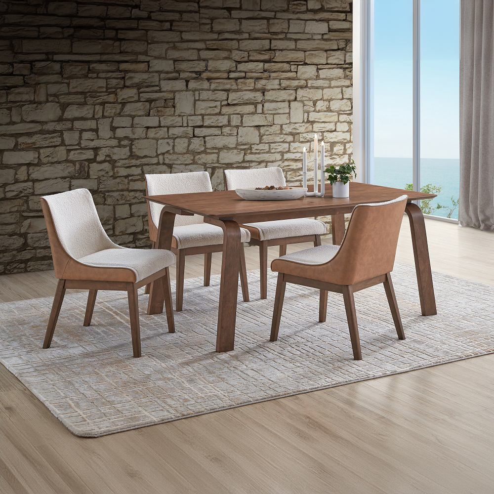 Ginny Wingback Dining Chair in White Boucle and Brown Velvet - Set of 2 - lifestyle view