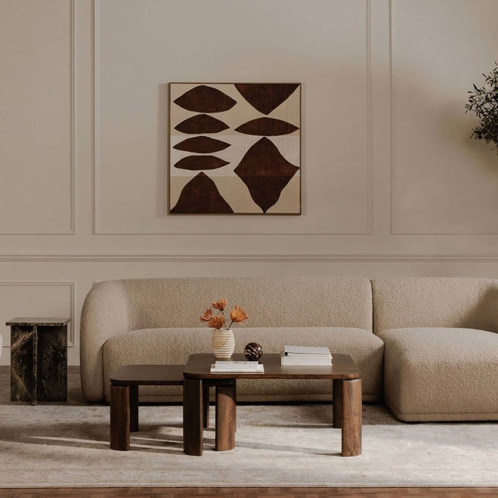 Faye Left-Facing Curved Sectional in Beige Boucle - lifestyle view