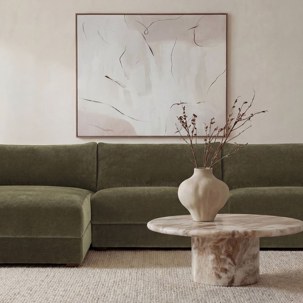 Farrow Sectional Sofa in Cedar Green - lifestyle view