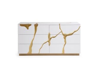 Aspen Modern White Dresser with Gold Accents, front view