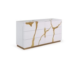 Aspen Modern White Dresser with Gold Accents, angle view