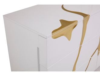 Aspen Modern White Dresser with Gold Accents, corner detail view