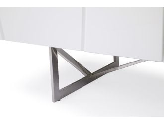 Chrysler Modern White Dresser with Polished Stainless Steel Legs, side detail view