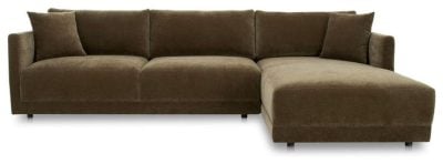Bryn two-piece sectional sofa in heritage cedar green bouclé fabric, three-quarter view showing the right-hand chaise