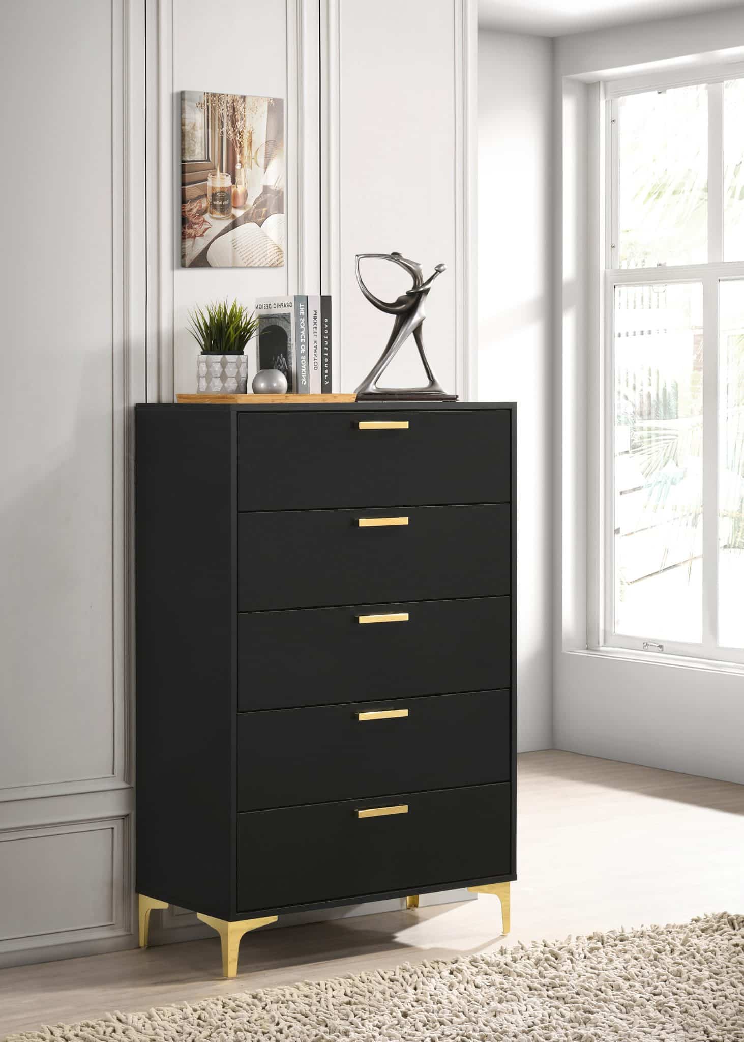 Kendall 5-Drawer Chest Black And Gold