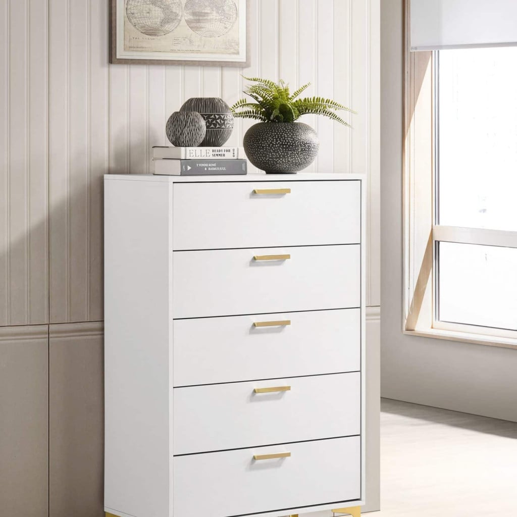 Kendall White & Gold Bedroom Chest Coaster furniture