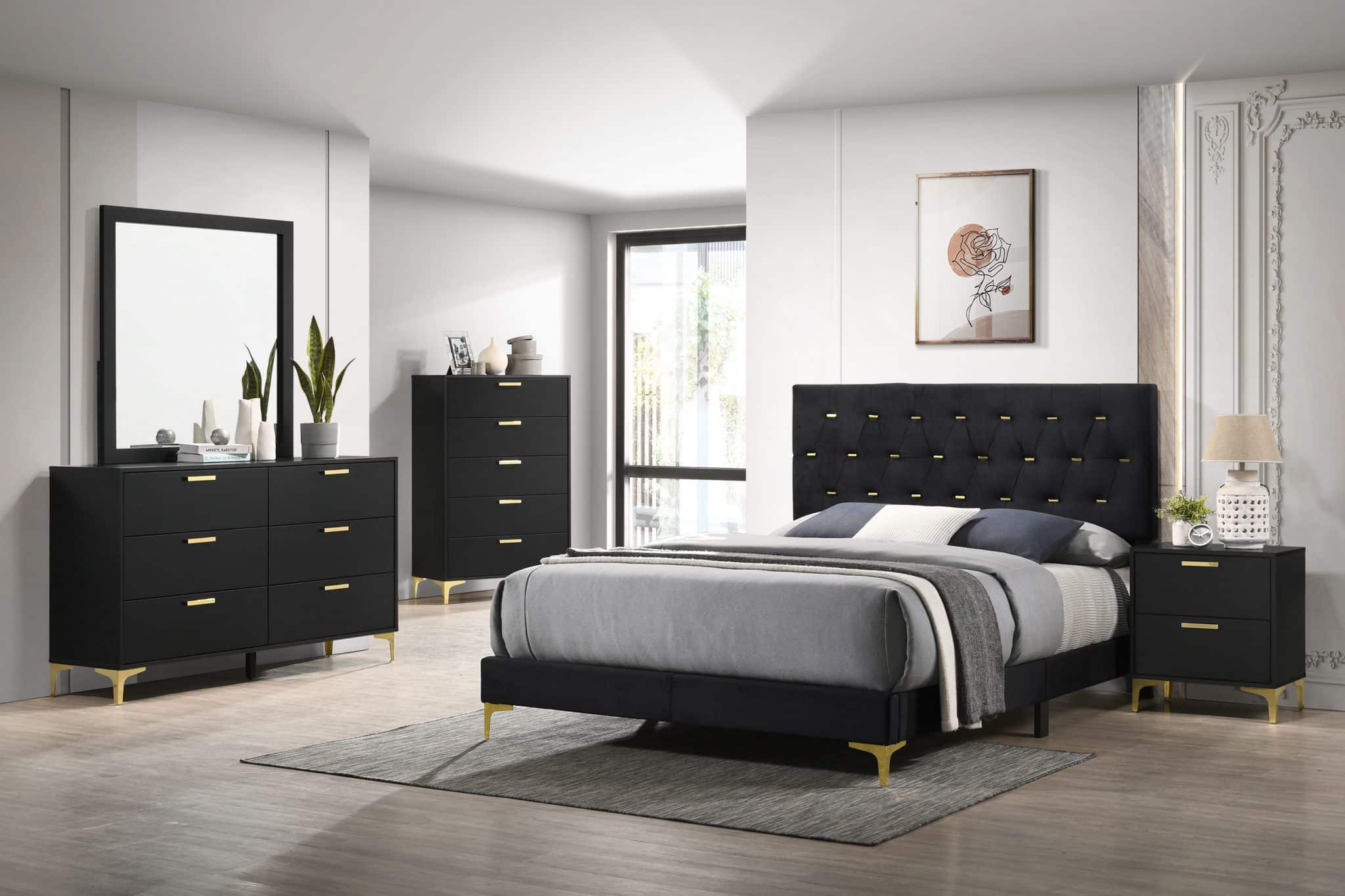 Kendall Tufted Black & Gold Bed