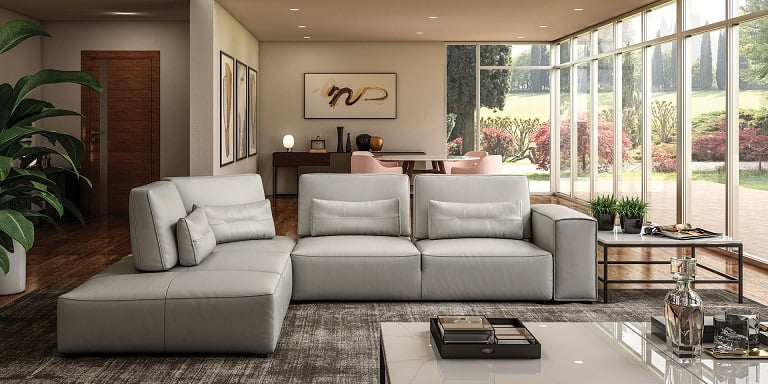 Hollywood Italian Light Grey Leather Sectional Sofa with LAF Chaise in Light Grey - view 2