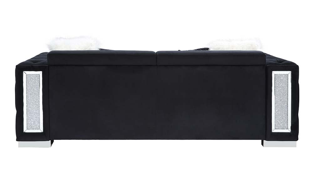 Trislar Sofa with 4 Pillows in Black Velvet and Chrome Legs - lifestyle view