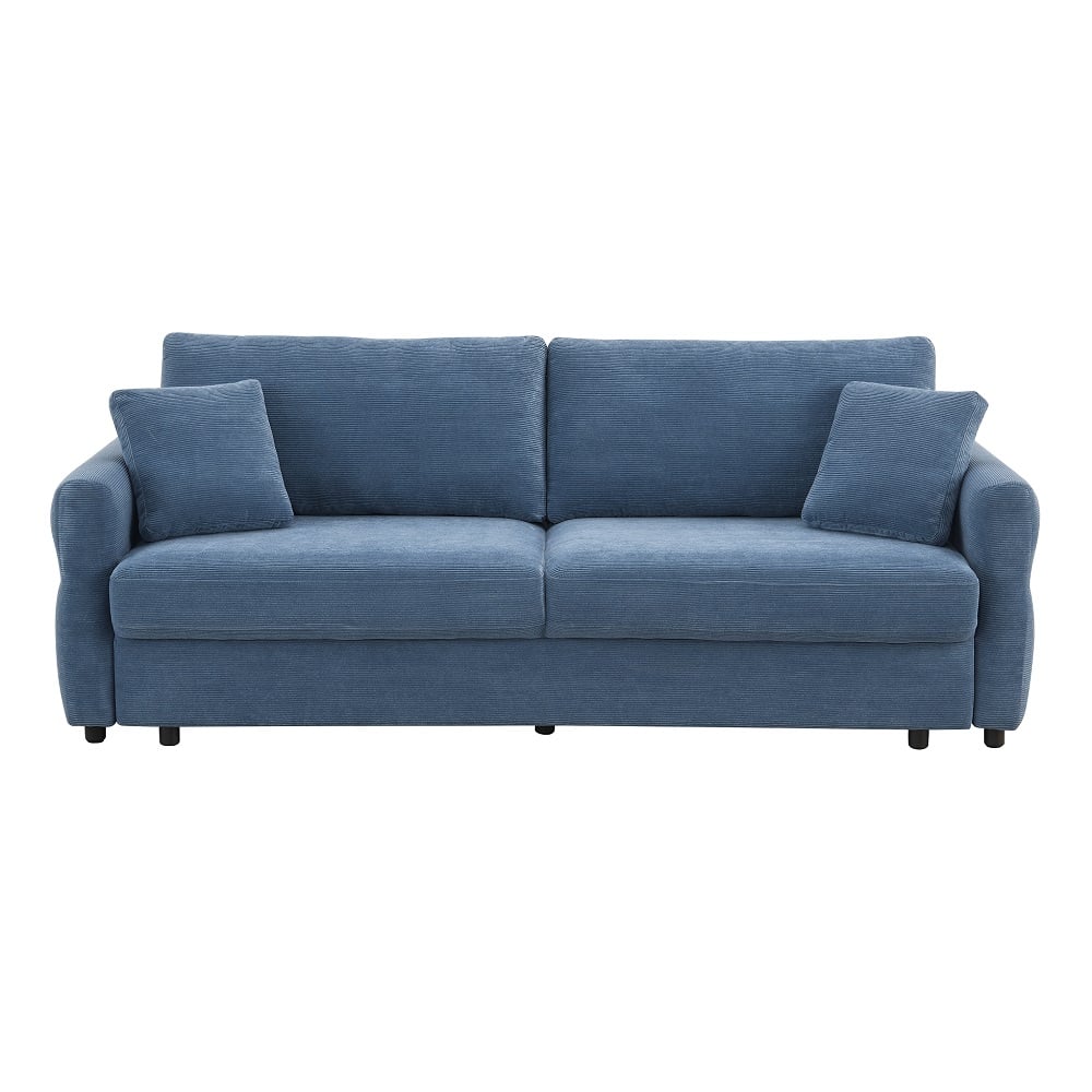Haran Sleeper Sofa with Pull-Out Queen Bed in Blue Fabric - front view