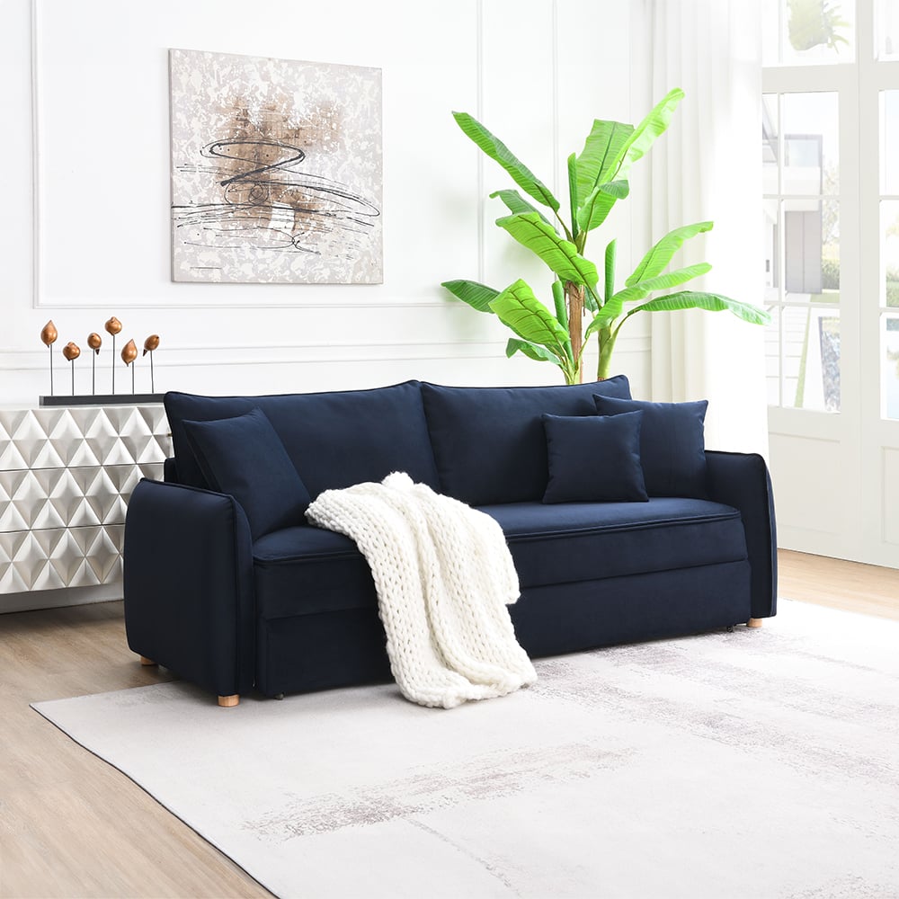 Irina Sleeper Sofa with Full-Size Pull-Out Bed in Blue Velvet - front view