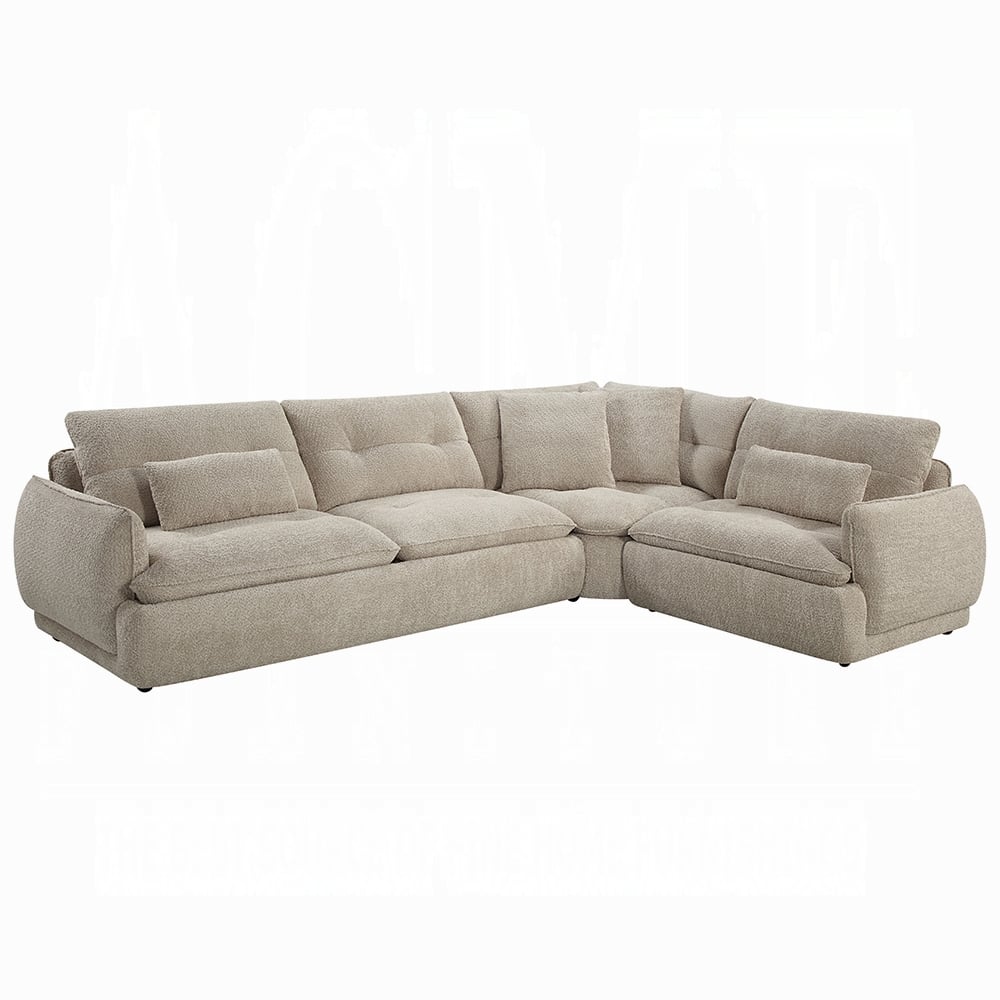 Jonina Sectional Sofa with 4 Pillows in Beige Chenille - side view