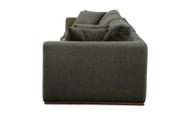 Rue modular sofa in deep green polyester fabric, left side profile view