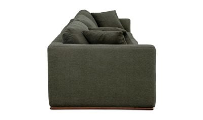 Rue modular sofa in deep green polyester fabric, right side profile view