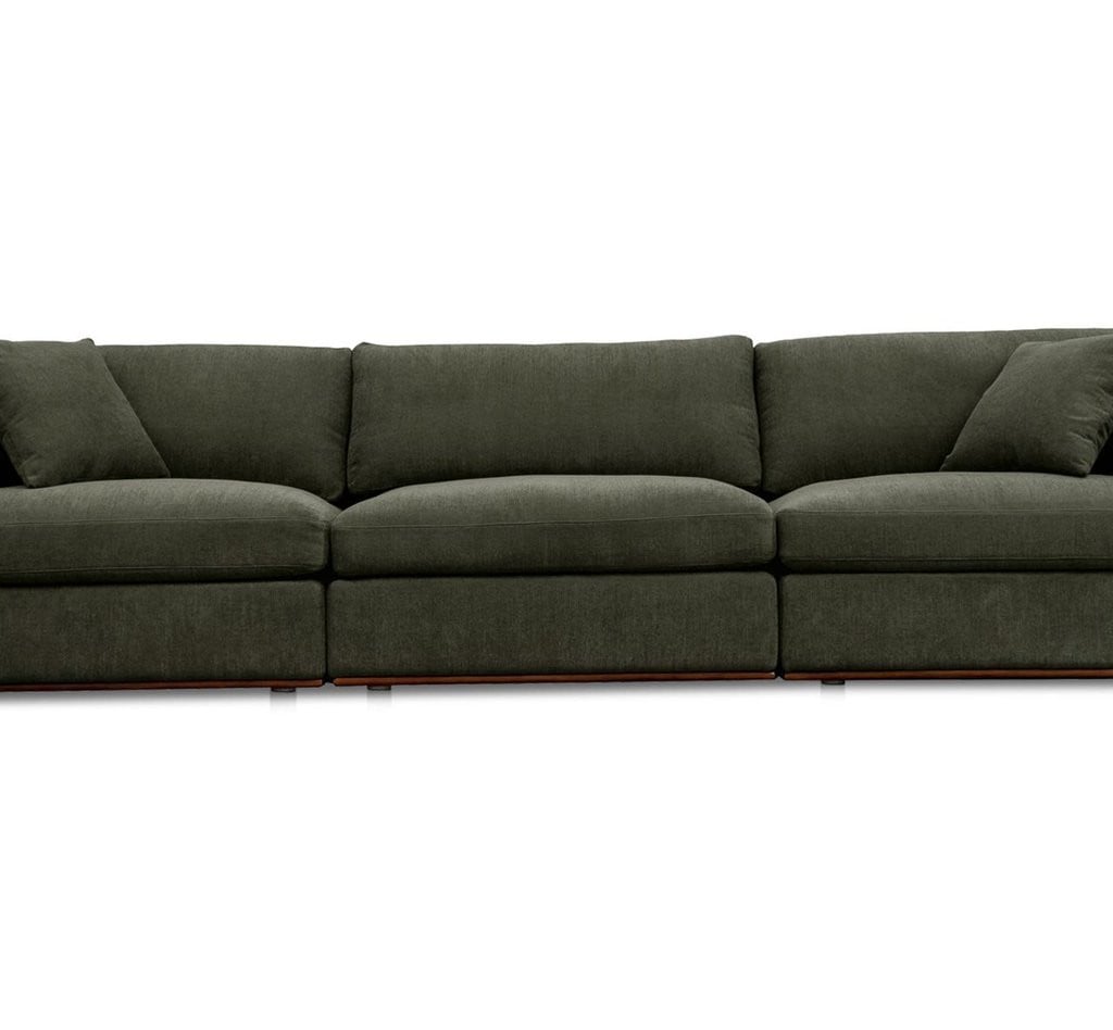 Rue modular sofa in deep green polyester fabric, front view