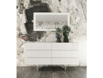 Chrysler Modern White Dresser with Polished Stainless Steel Legs, room view