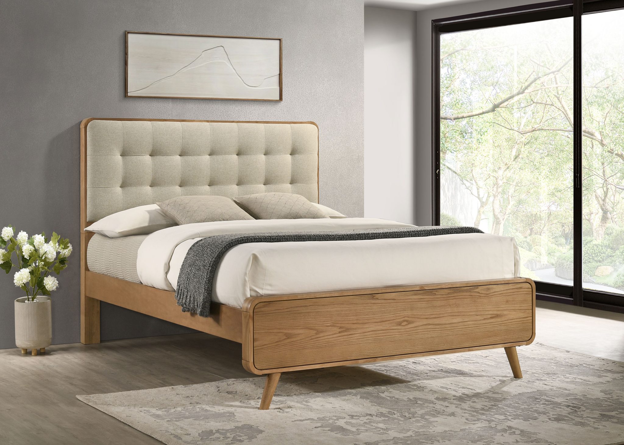 Robyn Mid Century Light Wood Bed