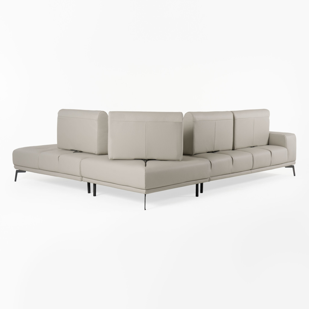 Sunset Contemporary Italian Grey Leather Sectional Sofa with Right Facing Chaise in Light Grey - view 4
