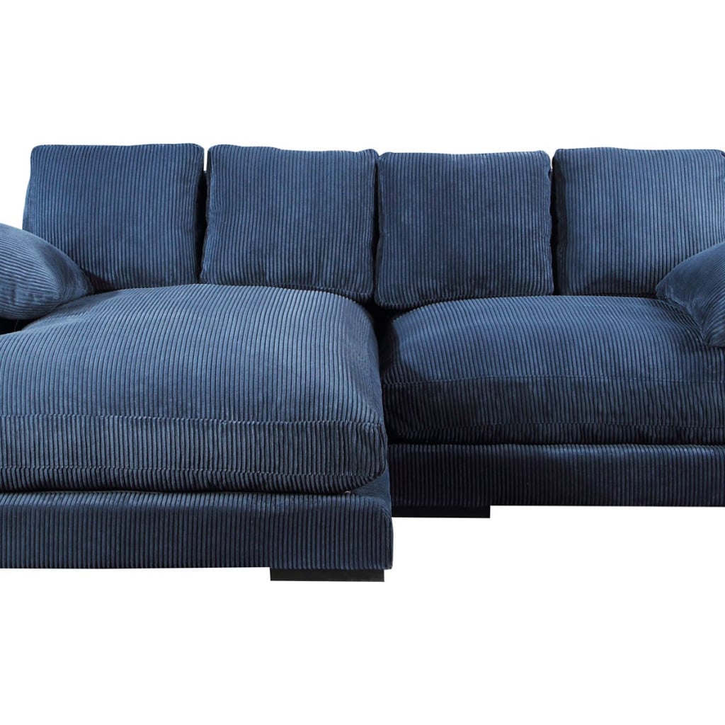 Plunge navy corduroy reversible chaise sectional sofa, front view