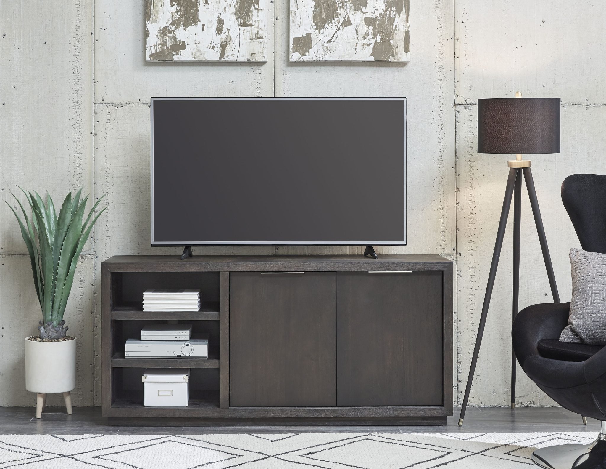 Oxford TV stand with a television in a styled room