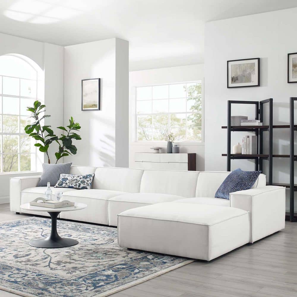 Restore modern white polyester fabric 5-piece modular sectional, full arrangement view